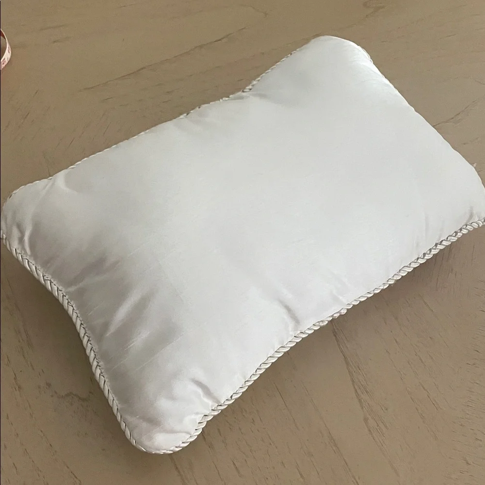 Ivory Embroidered Floral Lumbar Pillow 17x11 Quilted Satin Decorative Accent